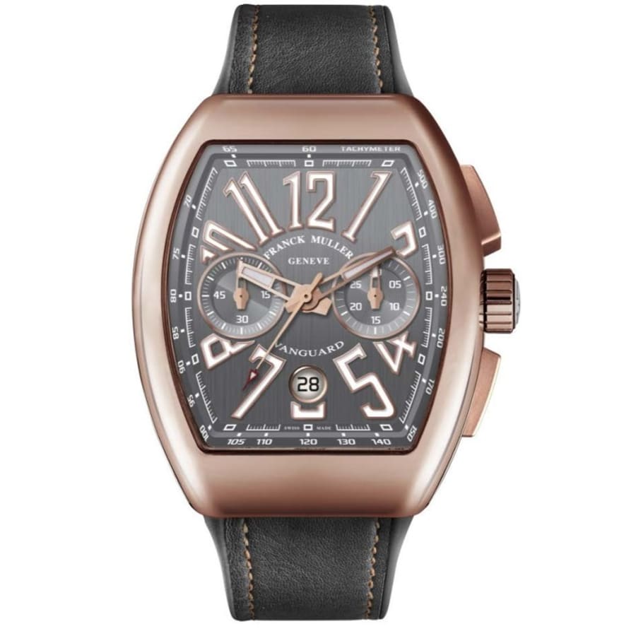 Franck Muller Vanguard Grey Chronograph Dial 18k Rose Gold Leather