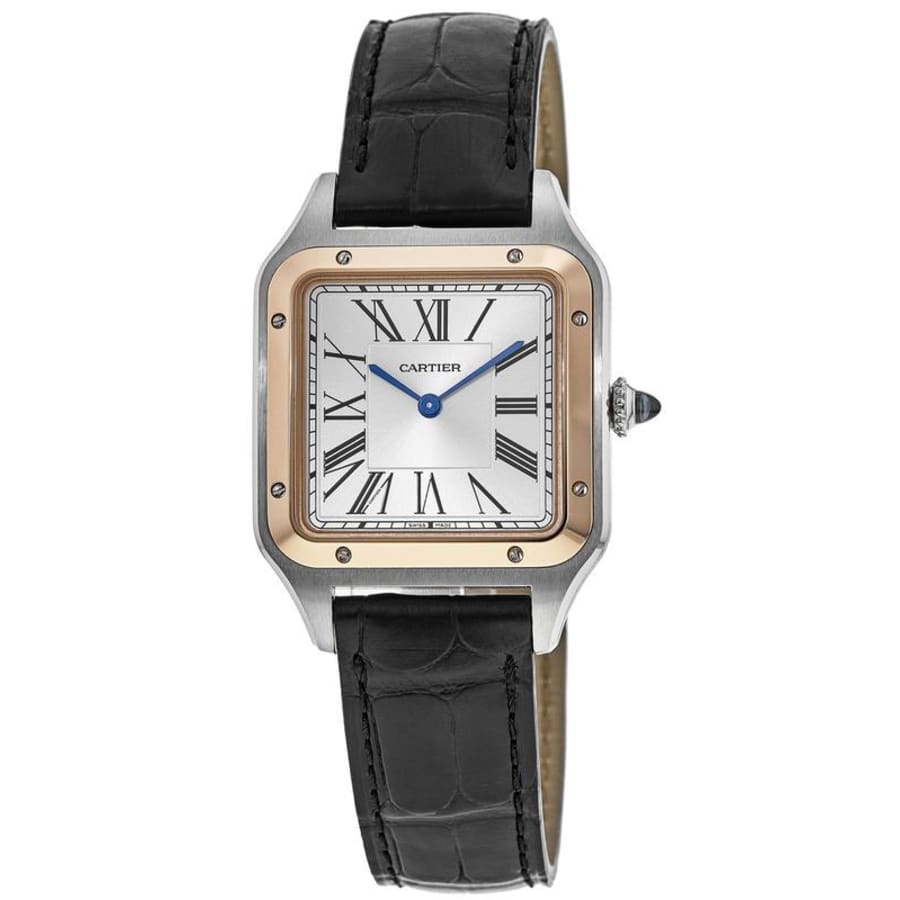Cartier Santos Dumont Large Steel Leather Strap Men's Watch W2SA0011