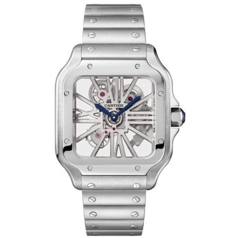 Cartier Santos De Cartier Skeleton Dial Steel Men's Watch WHSA0007