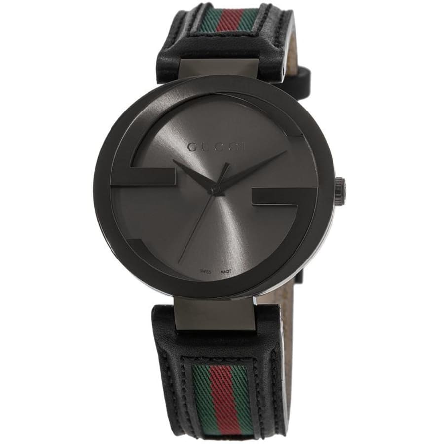 Gucci Interlocking G 42mm Black PVD Leather Strap Men's Watch YA133206