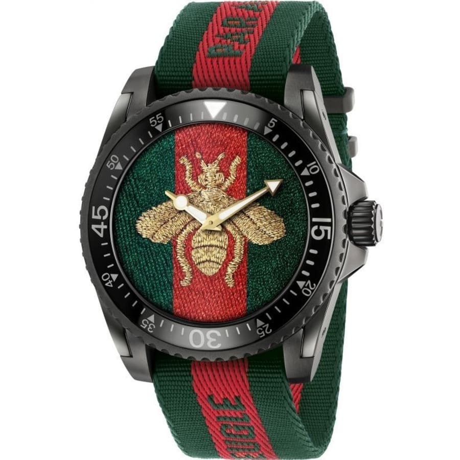 Gucci Dive Green and Red Dial and Strap Men's Watch YA136216