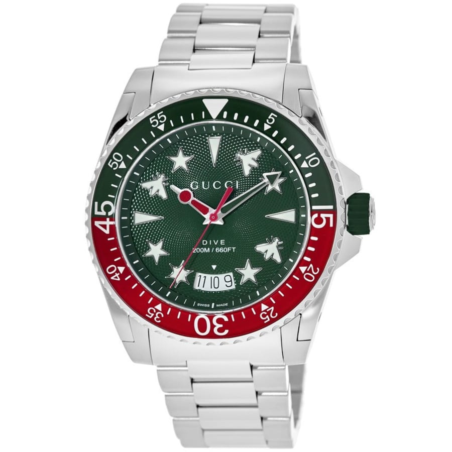 Gucci Dive 45mm Green Dial Steel Men's Watch YA136222 | WatchMaxx.com