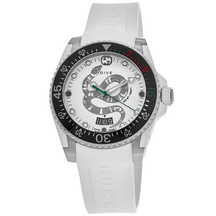 Gucci Dive White Snake Motif Dial Rubber Strap Men's Watch Gucci Dive White Snake Motif Dial Rubber Strap Men's Watch