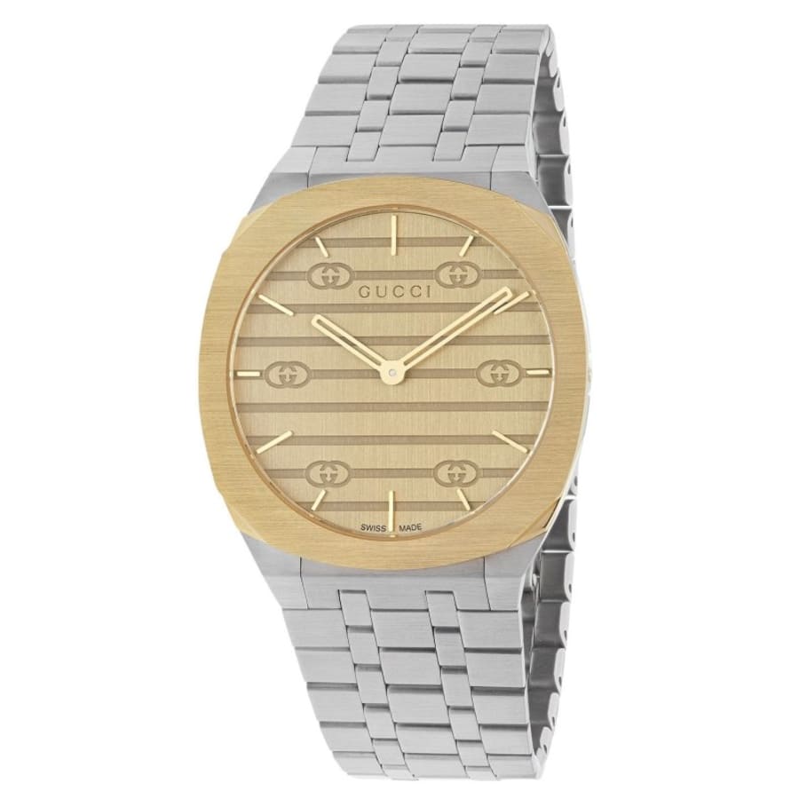 Gucci 25H Golden Dial Steel Women's Watch YA163403 | WatchMaxx