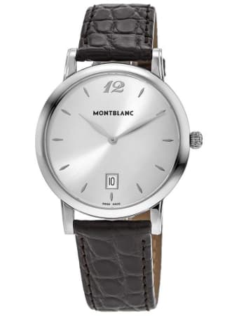 Montblanc Star Classique Date Slim Silver Dial Leather Strap Men's Watch 108770