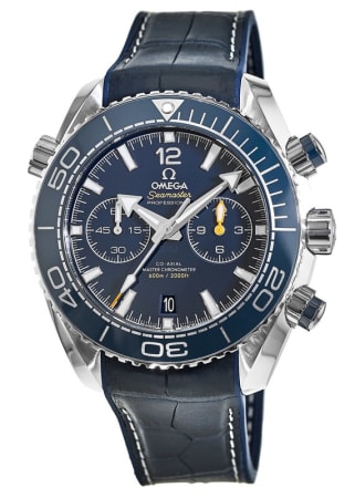 Omega Seamaster Planet Ocean 600M Chronograph 45.5mm Blue Dial Leather Strap Men's Watch 215.33.46.51.03.001