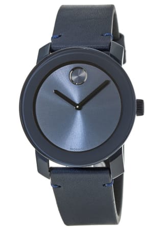 Movado 'Bold' Leather Strap Watch, 42mm Grey/ Black