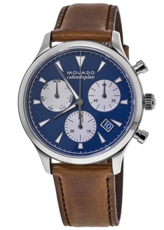 Movado Heritage Calendoplan Blue Dial Leather Strap Men's Watch 3650113