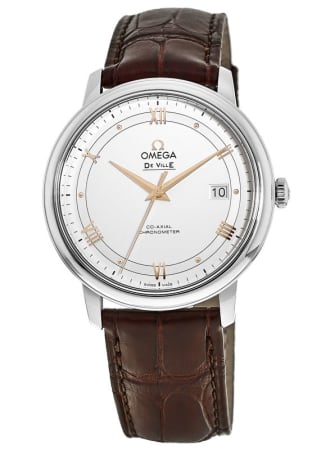Omega De Ville Prestige Co-Axial 39.5mm Silver Dial Brown Leather Strap Men's Watch 424.13.40.20.02.002