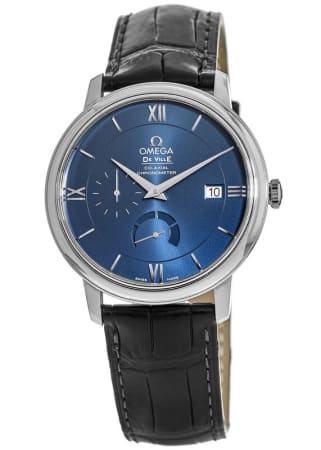 Omega De Ville Prestige Co-Axial Chronograph Automatic Blue Dial Leather Strap Men's Watch 424.13.40.21.03.001