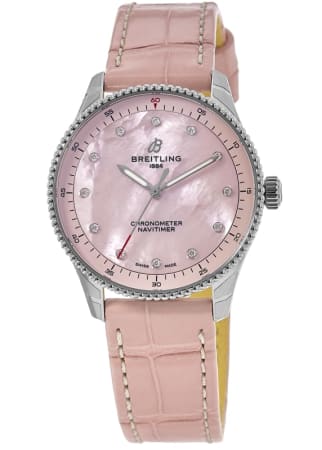 Breitling Navitimer 32 Pink Pearl Diamond Dial Leather Strap Women's Watch A77320D91K1P1