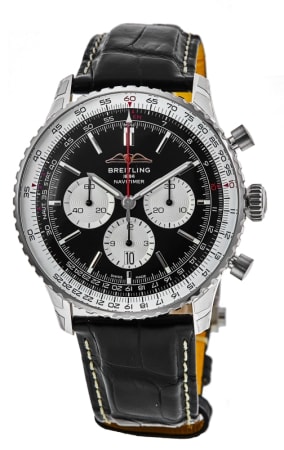Breitling Navitimer B01 Chronograph 46 Black Dial Leather Strap Men's Watch AB0137211B1P1