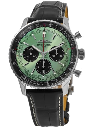 Breitling Navitimer B01 Chronograph 43 Automatic Mint Green Dial Leather Strap Men's Watch AB0138241L1P1