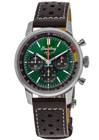 Breitling Top Time Ford Mustang Green Dial Leather Strap Men's Watch AB01762A1L1X1