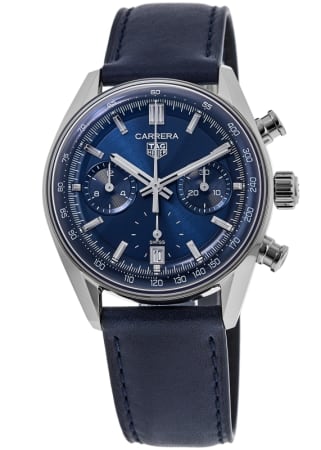 Tag Heuer Carrera Chronograph 39mm Blue Dial Leather Strap Men's Watch CBS2212.FC6535