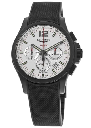 Longines Conquest V.H.P. Silver Chronograph Dial Black Rubber Strap Men's Watch L3.717.2.76.9