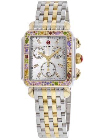 Michele Deco Soiree Chronograph Diamond Dial Gemstone Bezel Two-Tone Women's Watch MWW06A000801