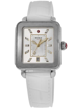 Michele Deco  Silver Dial White Silicone Strap Women's Watch MWW06K000014-PO