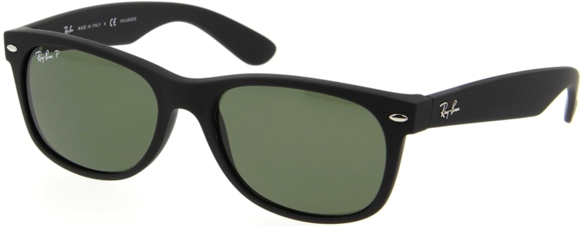 Ray-Ban New Wayfarer Classic  Black Plastic Square Green Unisex Sunglasses RB2132 622/58 55-18