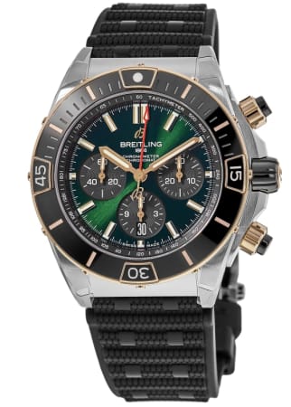 Breitling Super Chronomat B01 44 Rose Gold & Steel Green Dial Rubber Strap Men's Watch UB0136251L1S1