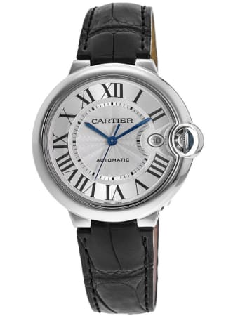 Cartier Ballon Bleu 36mm Automatic Silver Dial Leather Strap Women's Watch WSBB0028