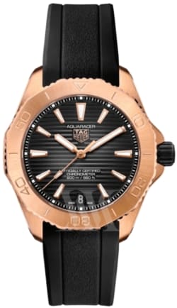 Tag Heuer Aquaracer Professional 200 Date Automatic Chronometer Black Dial 18K Gold Rubber Strap Men's Watch WBP5150.FT6199