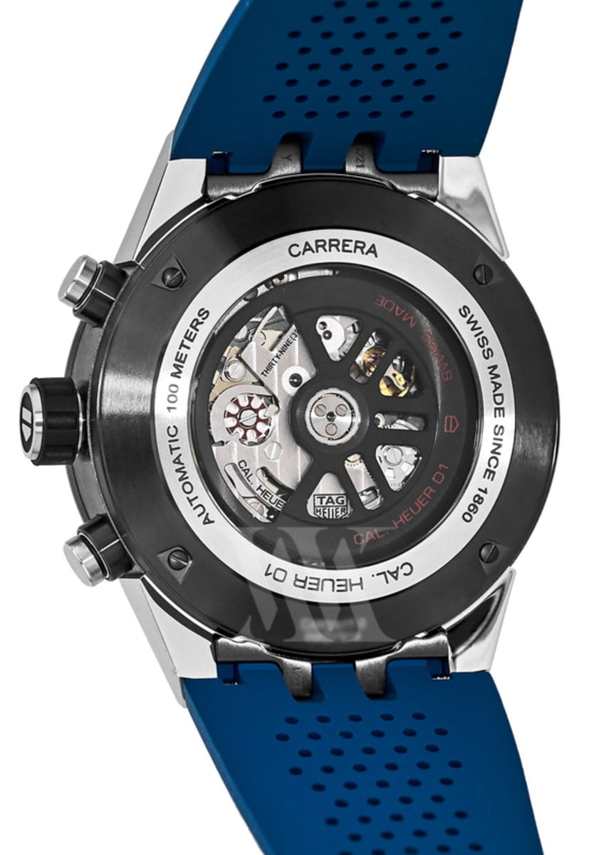 Tag Heuer Carrera Calibre Heuer 01 Blue Touch Edition Skeleton Dial Blue Rubber Strap Men s Watch CAR2A1T.FT6052