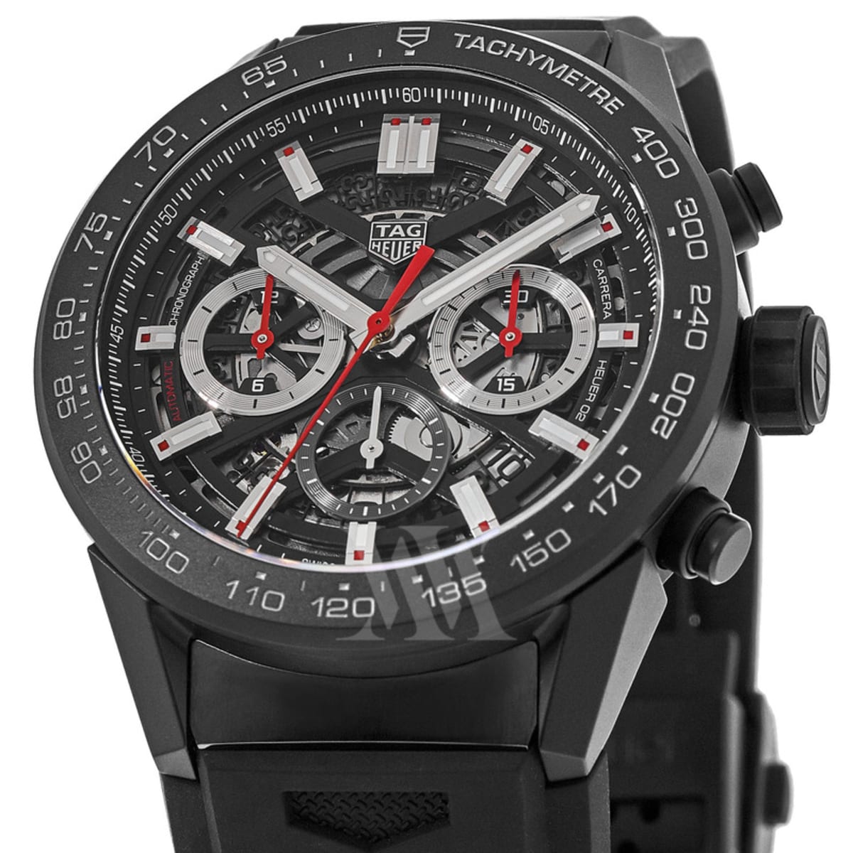 Tag Heuer Carrera Calibre Heuer 02 45mm Ceramic Case Skeleton Dial Black  Rubber Strap Men's Watch 