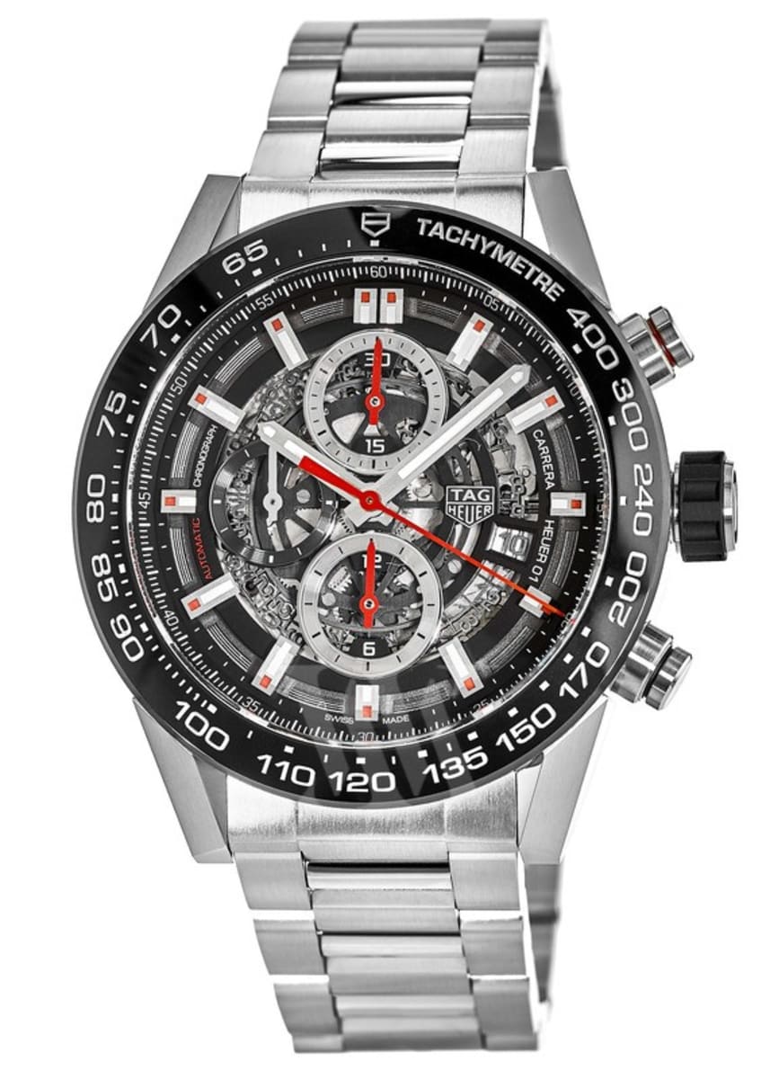 Tag Heuer Carrera Calibre Heuer 01 Black Skeleton Dial Steel Band Men s Watch CAR2A1W.BA0703
