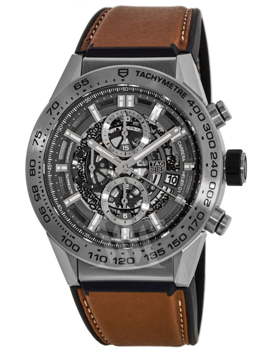 Tag Heuer Carrera Calibre Heuer 01 Automatic Chronograph Skeleton Dial 45mm  Leather Strap Men's Watch 