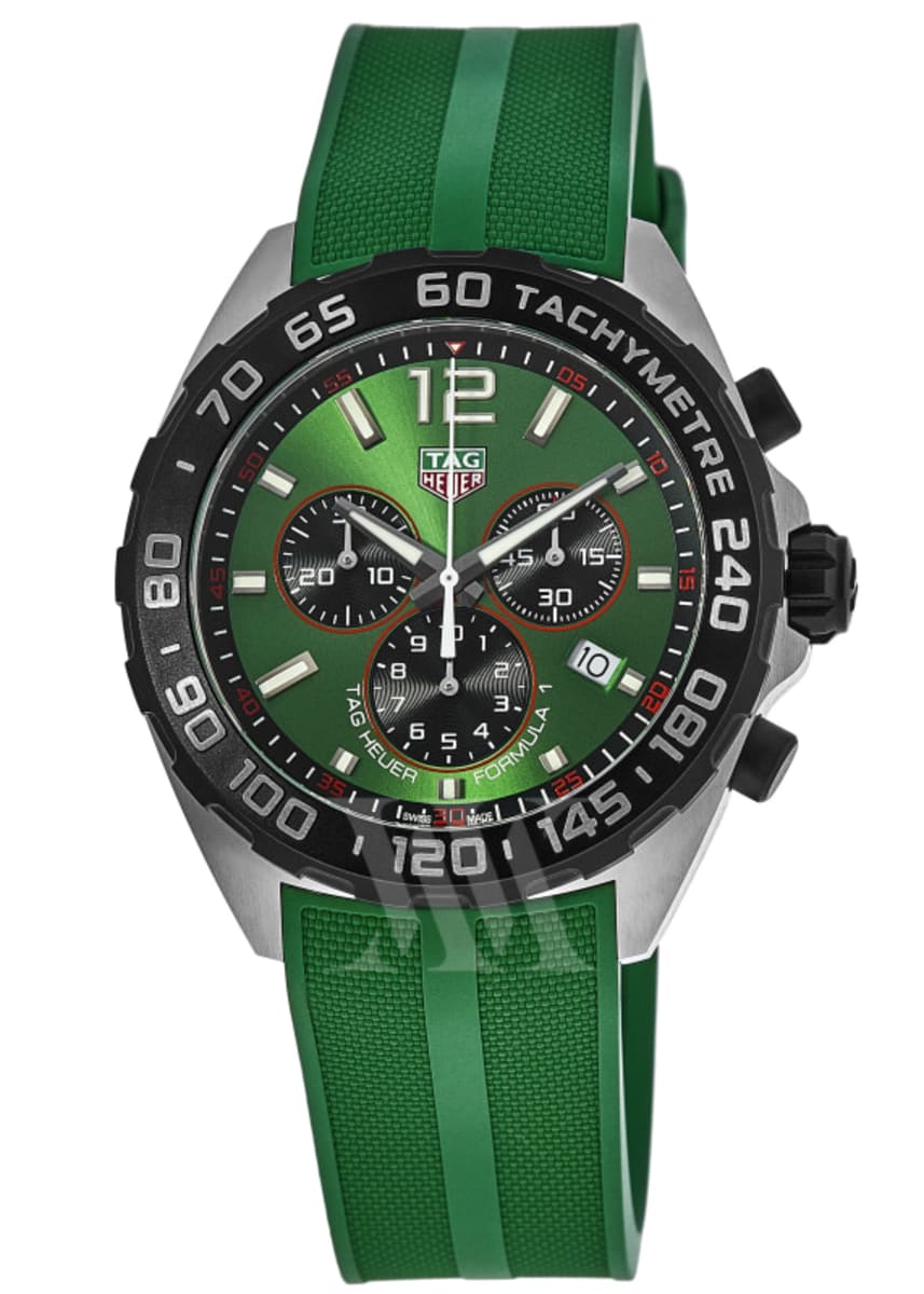 Tag Heuer Formula 1 Quartz Chronograph Green Dial Rubber Strap Mens Watch CAZ101AP.FT8056