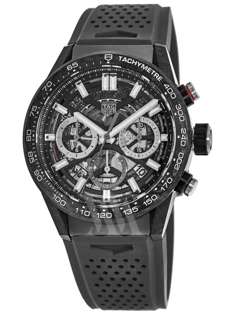 Kreet Ga naar beneden Baby Tag Heuer Carrera Calibre Heuer 02 Automatic Skeleton Chronograph Carbon  Fiber Rubber Strap Men's Watch CBG2016.FT6143