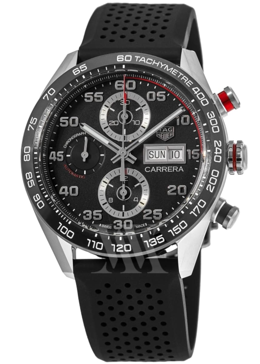 Tag Heuer Carrera Chronograph Day-Date Black Dial Rubber Strap