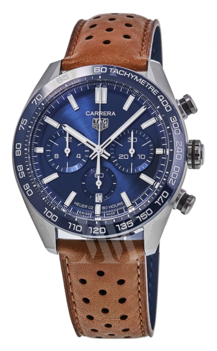 Tag Heuer Carrera Chronograph Automatic Blue Dial Leather Strap Men's Watch  