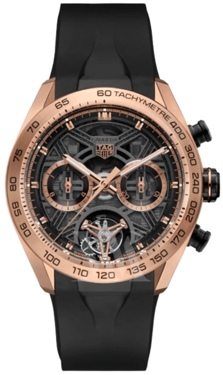 Tag Heuer Carrera Chronograph Tourbillon Extreme Sport Automatic Black Dial 18K Rose Gold Rubber Strap Men s Watch CBU5050.FT6273