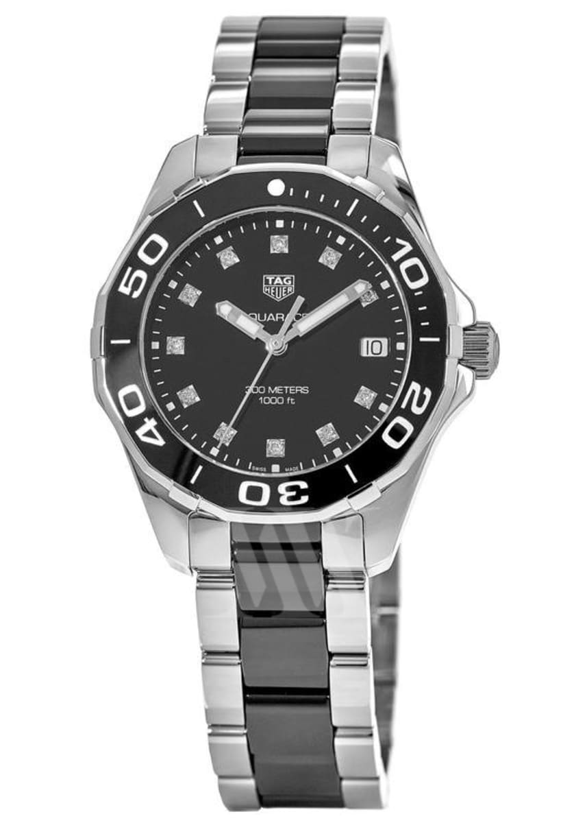 Tag Heuer Aquaracer Lady 300M 35MM Black Ceramic Steel Diamond Dial 
