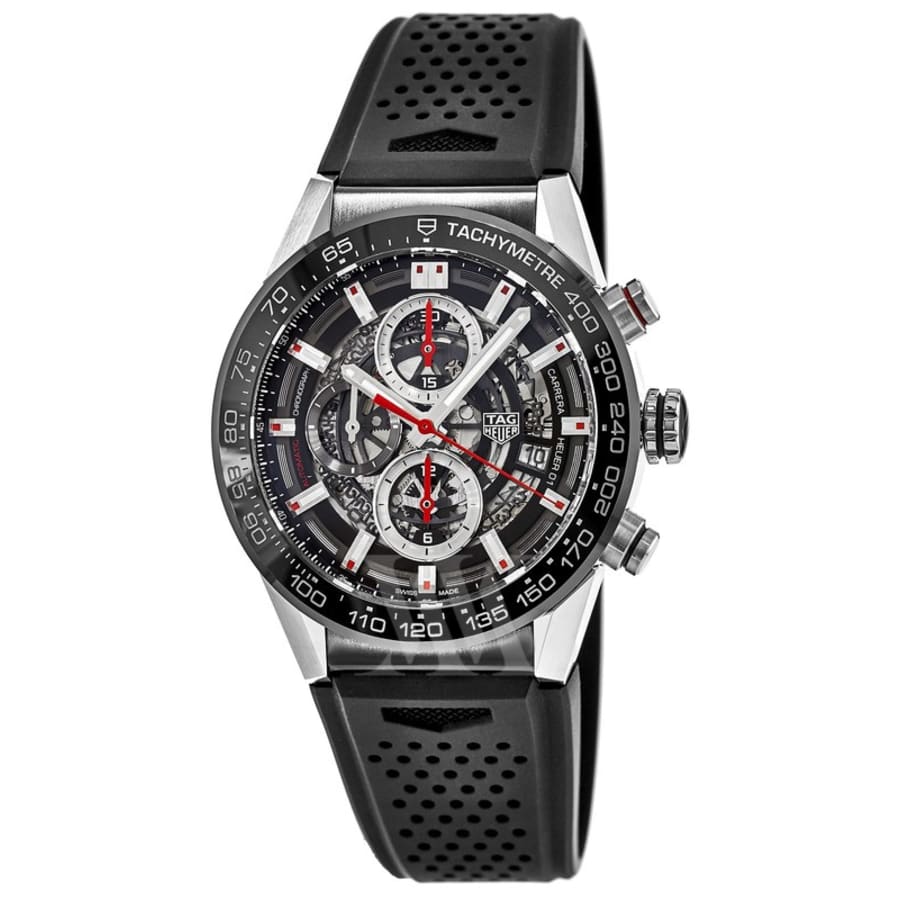 Tag Heuer Carrera Calibre Heuer 01 Automatic Chronograph Skeleton Dial Rubber Strap Men s Watch CAR201V.FT6046