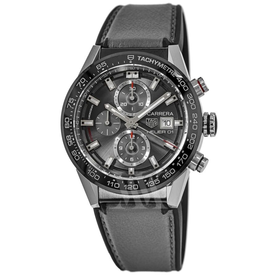 Tag Heuer Carrera Calibre Heuer 01 Automatic Grey Chronograph Dial Black Rubber Strap Men s Watch CAR201W.FT6095