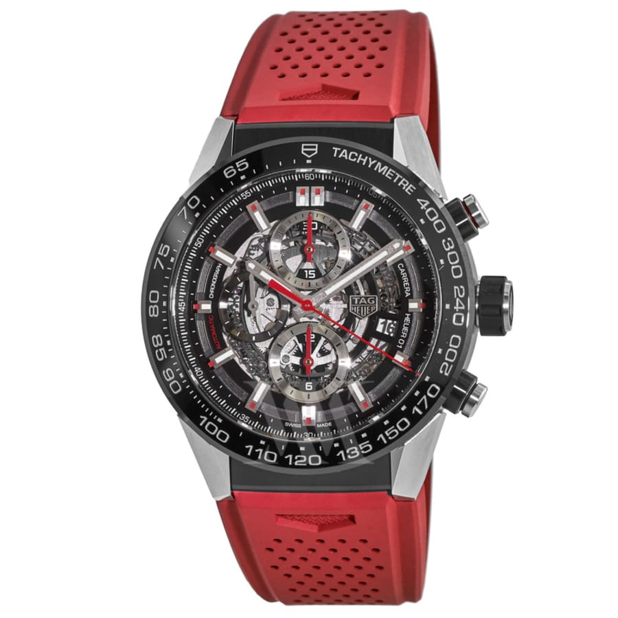 Tag Heuer Carrera Calibre Heuer 01 Automatic Skeleton Dial Red Strap Men s Watch CAR2A1Z.FT6050