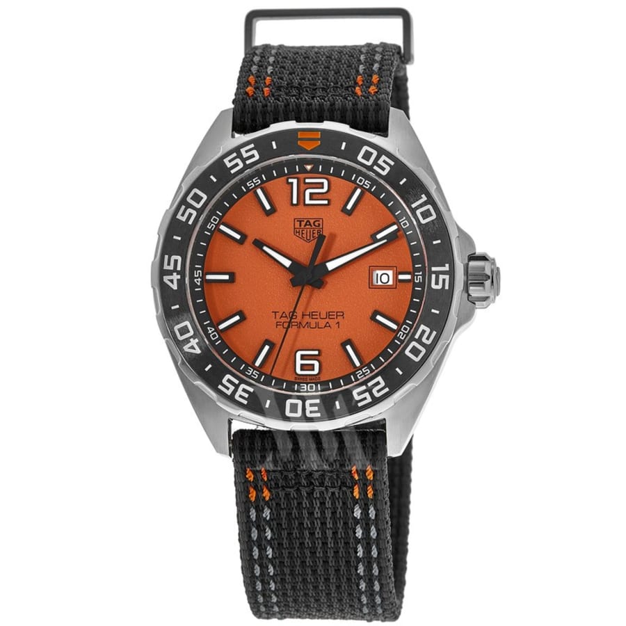 独特な Formula Heuer Tag 1 Men's Strap Black Dial Orange Quartz 時計