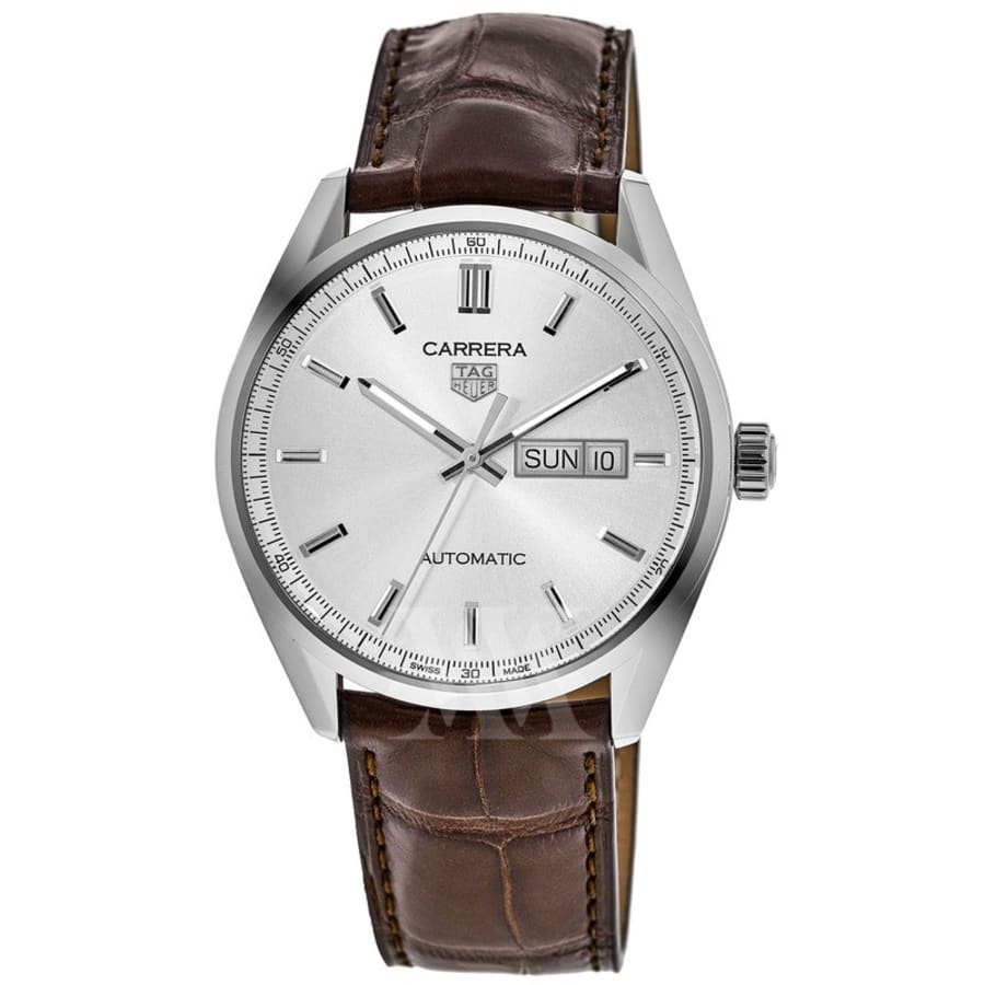 Tag Heuer Carrera Calibre 5 Day-Date Silver Dial Leather Strap Men's Watch  