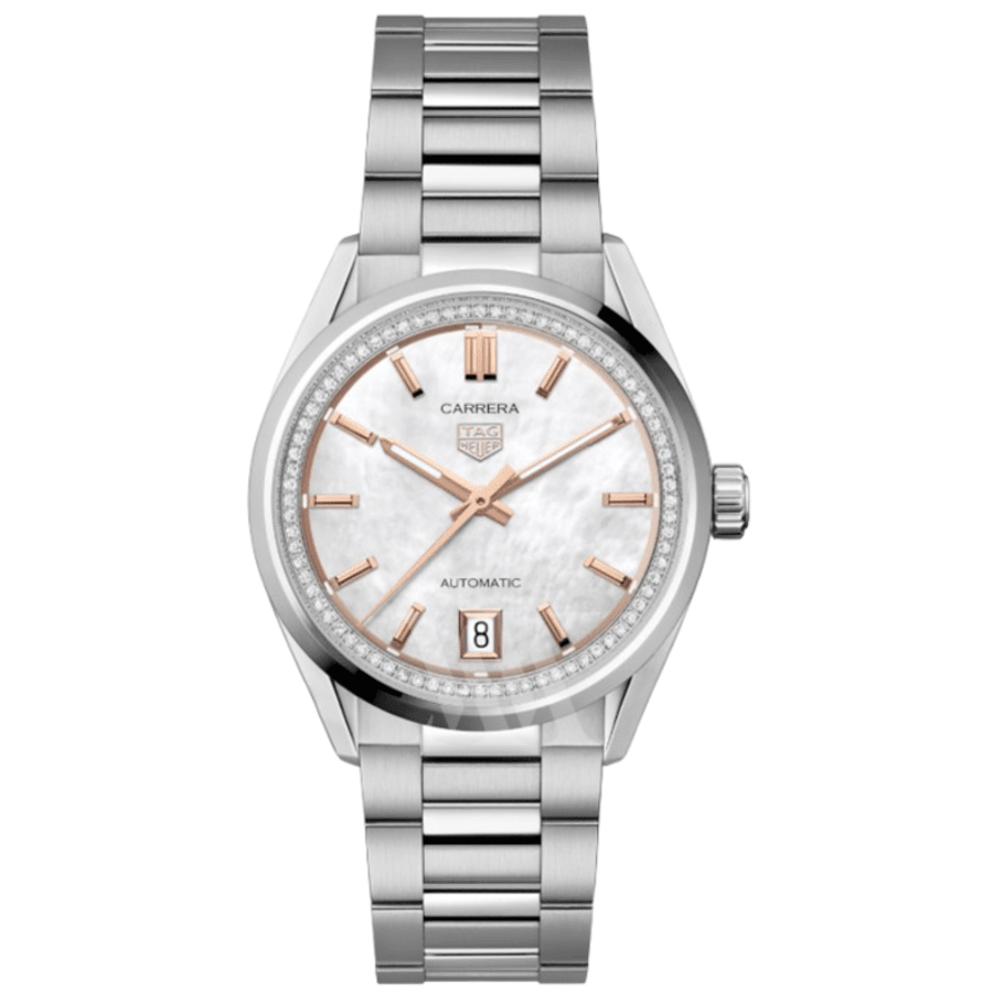 Tag Heuer Carrera Date Automatic Mother of Pearl Dial Diamond Bezel
