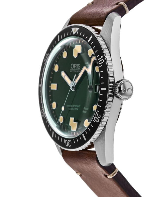 Oris Divers Sixty-Five Automatic Green Dial Leather Strap Men's