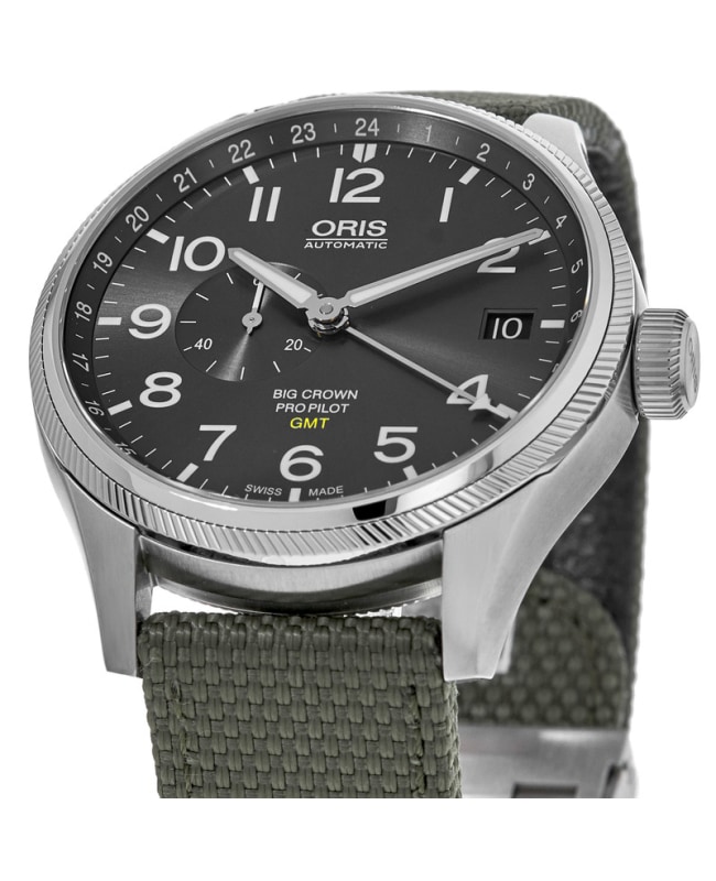 Oris Big Crown ProPilot GMT Small Second Grey Dial Green Fabric Strap Men's  Watch 01 748 7710 4063-07 5 22 14FC