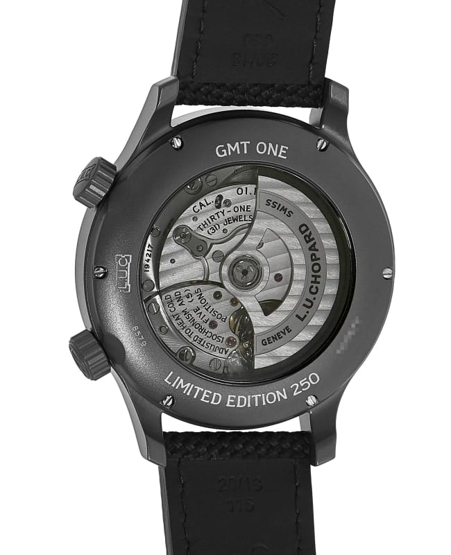 Chopard L.U.C GMT One Limited Edition Black Dial Rubber Strap Men's Watch  168579-3004