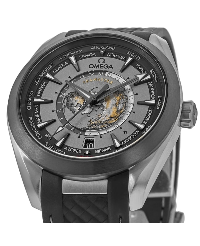 Omega Seamaster Aqua Terra 150M Worldtimer Grey Dial Rubber Strap
