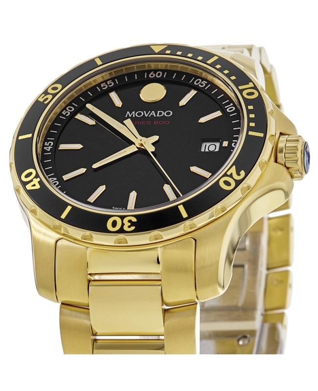 Movado Series 800 Black Dial Yellow Gold Tone Men\'s Watch 2600145