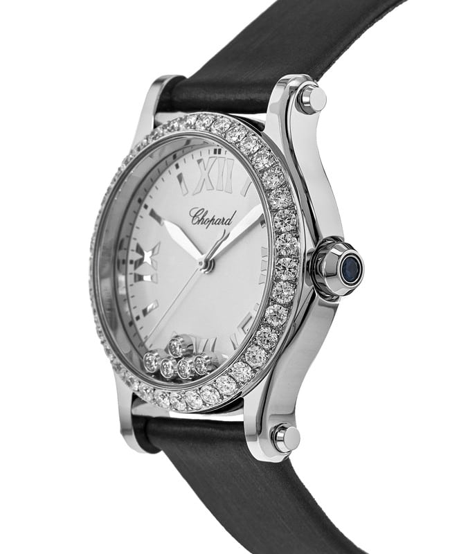 Chopard Happy Sport Medium 36mm Floating Diamonds Custom Bezel Satin Strap  Women's Watch 278582-3001S-CD