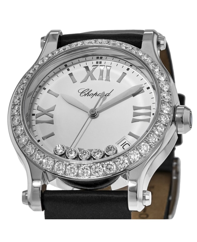 Chopard Happy Sport Medium 36mm Quartz Floating Diamond Custom Bezel Satin  Strap Women's Watch 278582-3001S-CD