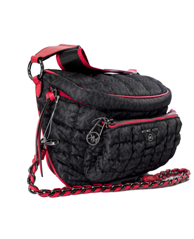 Michael Kors Slater Medium Black Logo Quilted Nylon Sling